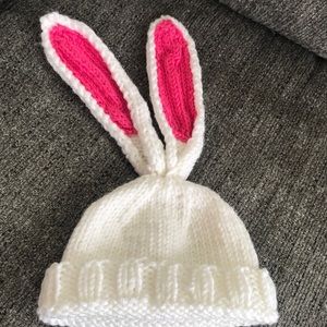 Handmade knit child’s beanie rabbit bunny ears